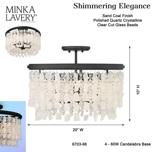 Minka Lavery 6703 Shimmering Elegance 4 Light 20"W Semi-Flush - Sand Coal - Picture 6 of 10
