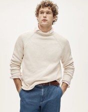 J. CREW 1988 Rollneck Sweater Ivory Cream Fisherman Size Large BW186