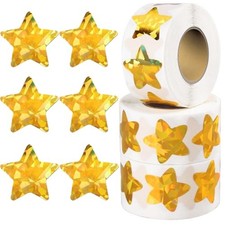1500 PCS Holographic Gold Star Stickers for Kids Reward, Self Sparkly Gold