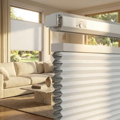 No Drill Top Down Bottom Up Cellular Shades, 1.5 Inch Large Cell Cordless Bla...