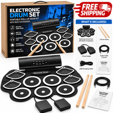 Electronic Drum Set for Kids 9 Pad Roll Up Digital Drums with Speakers MIDI