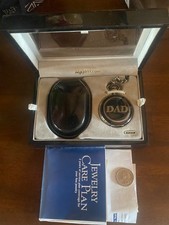 VTG/NEW Majesti  DAD  Pocket Watch/Chain/Box Father Day Gift Silver Tone Black