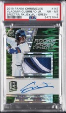 PANINI CHRONICLES SPECTRA ROOKIE JERSEY AUTO VLADIMIR GUERRERO JR. 1/5 PSA 8