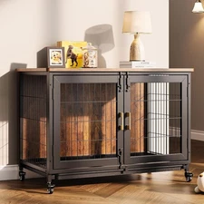 Large Heavy Duty Dog Crate Wooden Kennel Cage with Tray End Table Pet Furniture