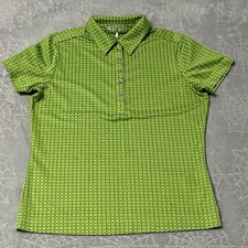 Nike Polo Shirt Womens S Green Geometric Dri Fit Logo Snap Button Top Golf Sport