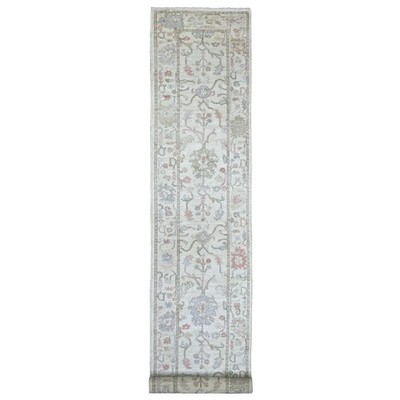 3'x19'6'' Ivory Angora Oushak Leaf Design Hand Knotted Pure Wool Runner Rug 22905