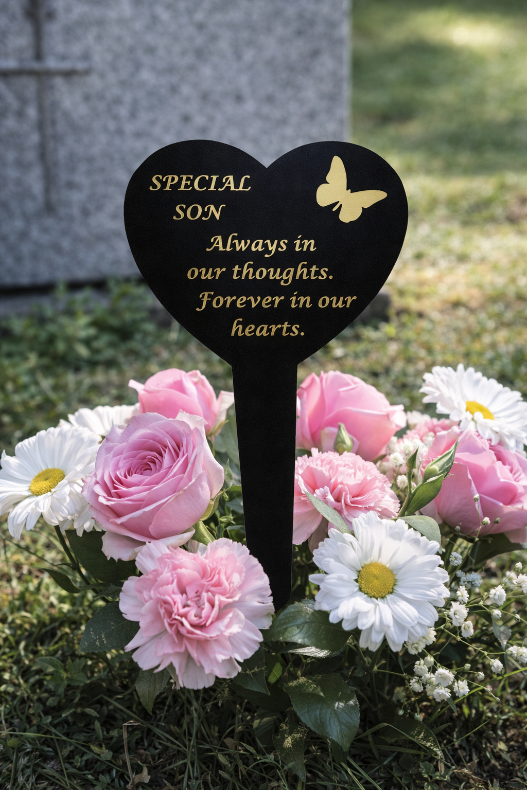Son Grave Memorial Heart Stake Spike Ornament Crem Graveside Loving Memory