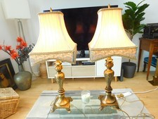 Fabulous Pair of R.V. Astley Resin Bronze Effect Lamps with Ruched Square Shades
