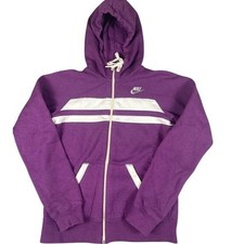 Nike Sportswear Girl 12-14 Full Zip Hoodie Purple White Stripe Fleece Sweatshirt