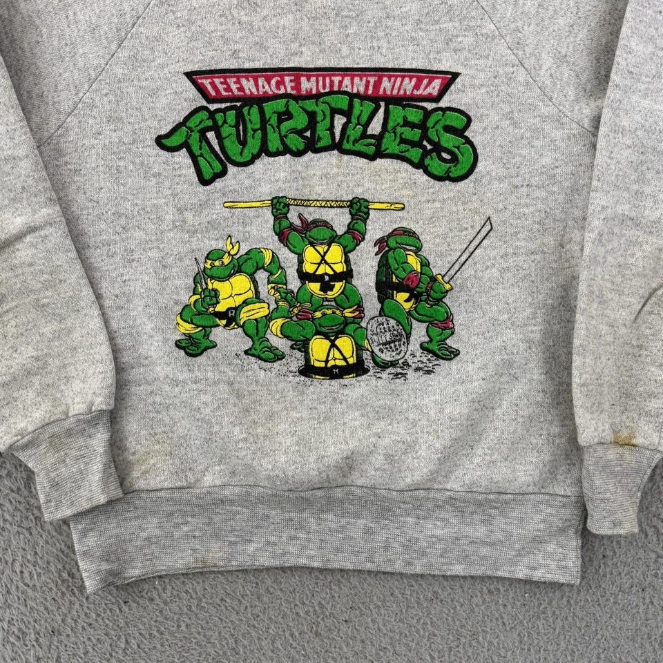 Sudadera De Colección Teenage Mutant Ninja Turtles Niño Gris Mediano Años 80 Dibujos Animados TMNT Foto 2 de 4