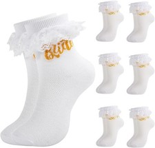 Bride Bridal Socks White Lace Ruffle Anklet Socks w/ Bridesmaid in Gold- 7 Pairs