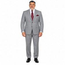 Vinci Men's Light Gray Solid Single Breasted Classic Regular Fit Suit NEW
