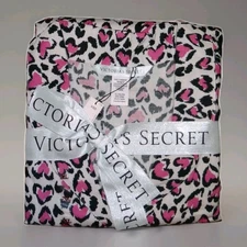 Victoria's Secret 2pc The Flannel PJ Pajama Set White Cheetah Heart XL Short HTF