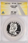 1953 Franklin Half Dollar Proof ANACS PF 66 CAMEO PR 66 CAM Frosty Silver Coin