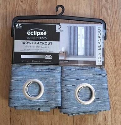 Eclipse Absolute Zero 100% Blackout Curtains River Indigo 74  X 63   2 Panels