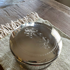 Silver Round Engraved Metal Biscuit Tin w/ Li...
