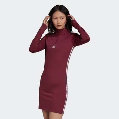 Adidas Originals Adicolor Long Sleeve Dress XL Burgundy 3 Stripe H35617