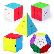 Roxenda Speed Cube Set, 5 Pack Magic Cube Bundle of 2x2 3x3 Skew Megaminx Cub...