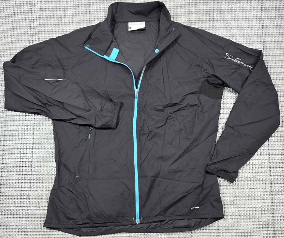 Salomon ClimaWind Women XL Nordic Ski Jacket Black Lightweight Nylon Windbreaker