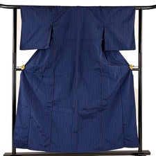 JAPANESE KIMONO TSUMUGI DARK BLUE 155cm 5 ft 1 in PURE SILK B2702