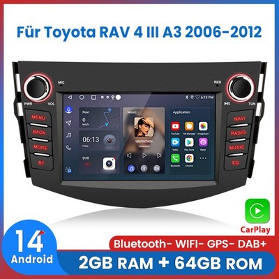 2+64GB Apple Carplay Android14.0 Autoradio GPS Für Toyota RAV 4 III A3 2006-2012