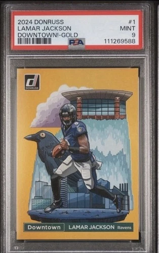 Donruss 2024 Lamar Jackson Gold Downtown 2/10 PSA 9
