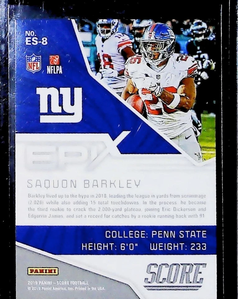 2019 Panini Score Football Saquon Barkley EPIX EAGLES GIANTS - Image 2 of 2
