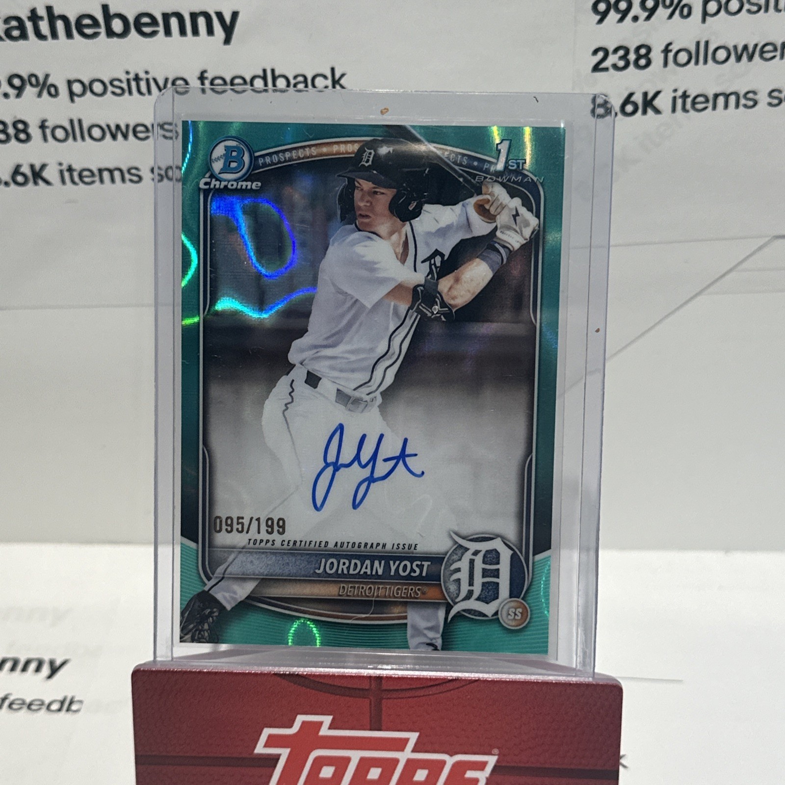 2025 bowman draft chrome Jordan Yost #cpa-jy AUTO Tigers 1st Aqua Wave Ref /199