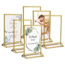 6 Pack 5x7 Acrylic Sign Holder, Double-sided Clear Gold Frame, Menu Holder
