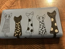 Cat Kitty Wallet Blue Black White Zipper Card Holder Coin