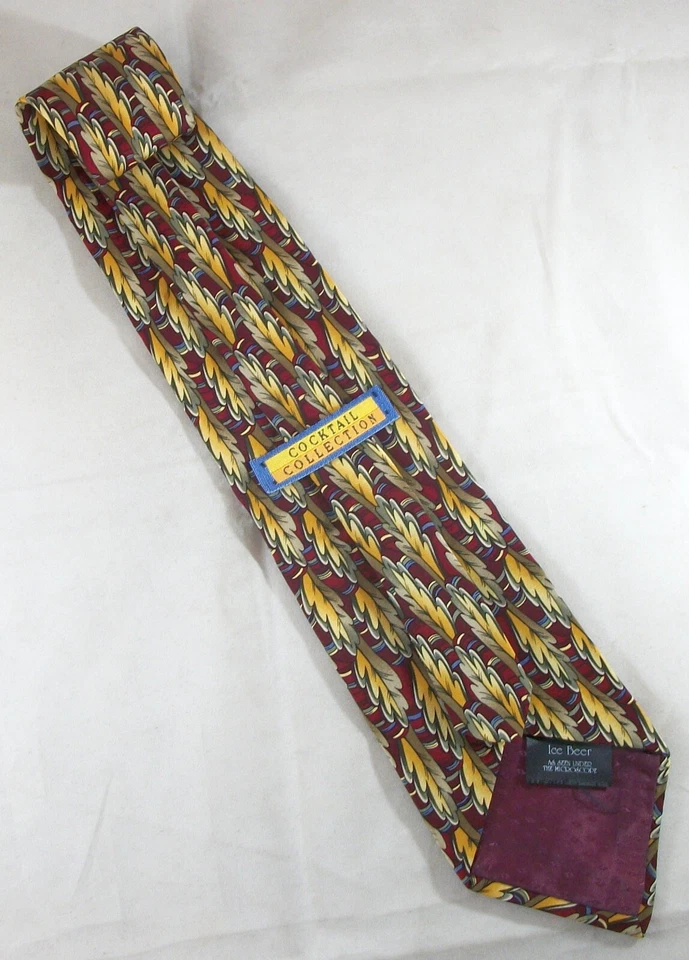 COLECCIÓN CÓCTEL Corbata Cuello Seda Cerveza Hielo Hojas Rojas y Doradas 57" L x 4" W (E966) Foto 3 de 3