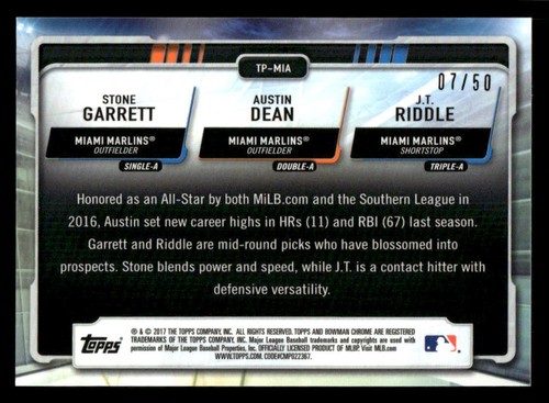 Stone Garrett / Austin Dean / J.T. Riddle 2017 Bowman Gold 07/50 #TP-MIA - Picture 2 of 2