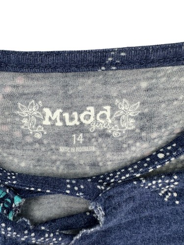 Mudd Girls Cross Front Tee Size 14 TShirt Navy Botanical Print Top - Picture 7 of 9