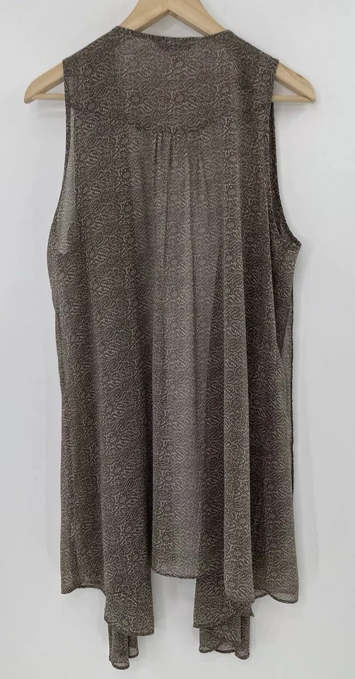 Chaleco túnica suéter CAbi para mujer marrón estampado geométrico de gasa talla L, defectuoso Foto 2 de 4