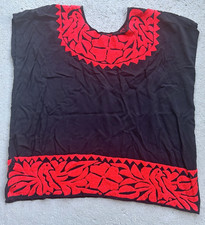 Vintage Embroidered Floral Mexican Tunic Shirt Top Huipil Charro Oaxacan