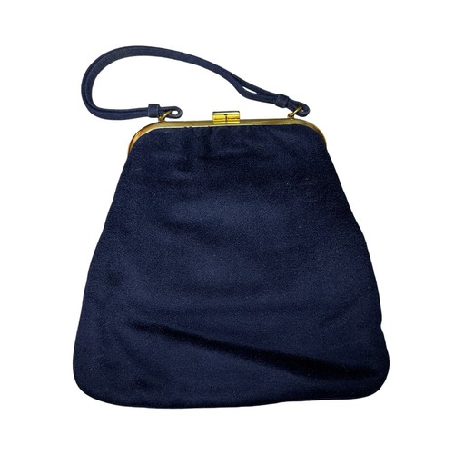 Vintage Coblentz Original Navy Blue Velvet Felt Handbag Evening Bag Purse Satin - Picture 4 of 9