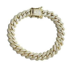 Authentic 925 Sterling Silver Yellow Gold Plated Pave Iced Miami Cuban Box Lock Bracelet