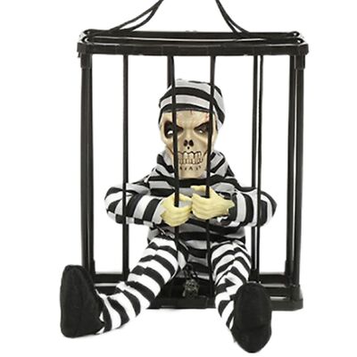 Animierte Halloween Figur - Schreiender Totenkopf Im Käfig Mit Bewegungsmelder & Gruseligen Sounds