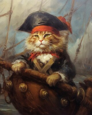 Admiral Cat Sea Decor Nautical Whimsical Feline Pirate Portrait Art Print B93
