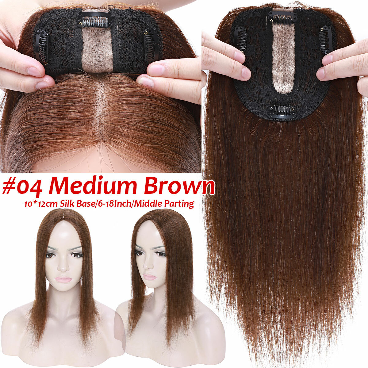 Echthaar-Topper Clip-in, 7x10 Cm, Mit Pony – Dunkelbraun, 40 Cm Länge | Haaraufsatz Für Mehr Volumen