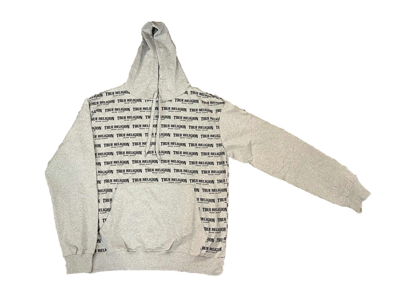 True Religion All Over Print Long Sleeve Gray Pullover Hoodie Men L New