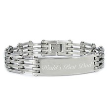 Stainless Steel Father's Day DAD 1 DAD Worlds Best Dad Engraved ID Bracelet