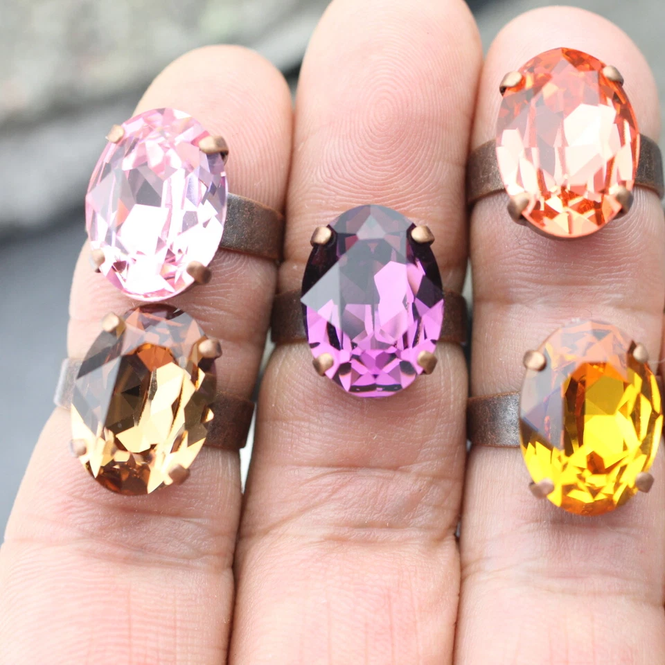 Cocktail Ring Mit Swarovski-Kristalle, Efsa Kristalle Oval groß 18 mm glitzer - Bild 2 von 4