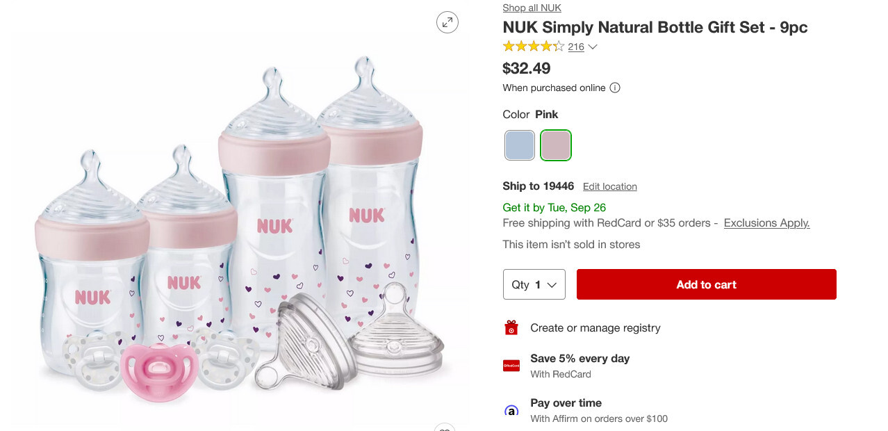 NUK Simply Natural Bottle 9 piece Gift Set with SafeTemp