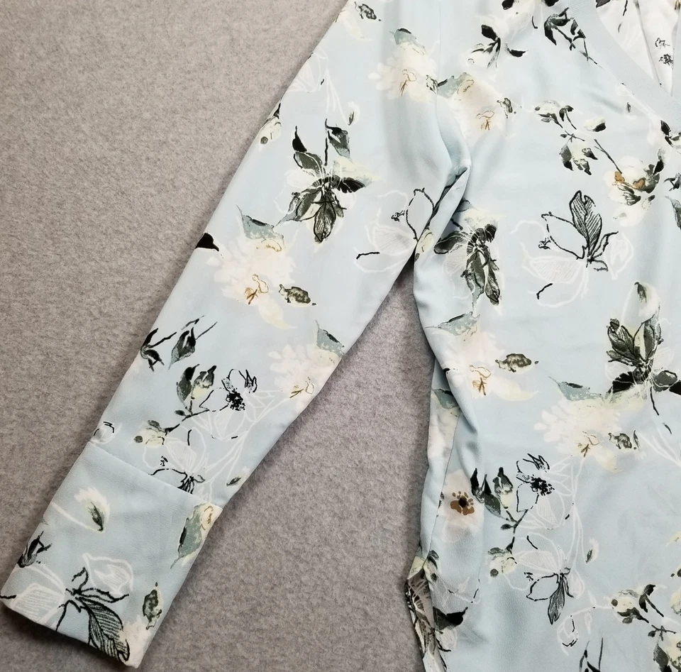 Blusa túnica Nordstrom para mujer mediana M azul verde blanco floral manga larga Foto 3 de 4