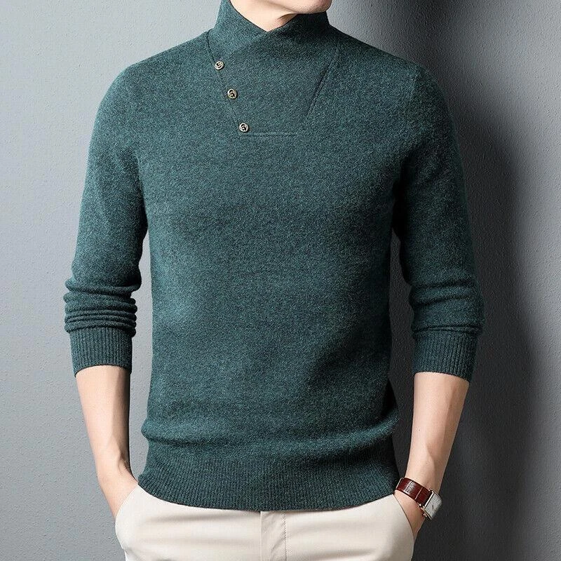 Men Fashion Formal Work Half Turtleneck Sweater Stand Collar Thicken Base Shirts