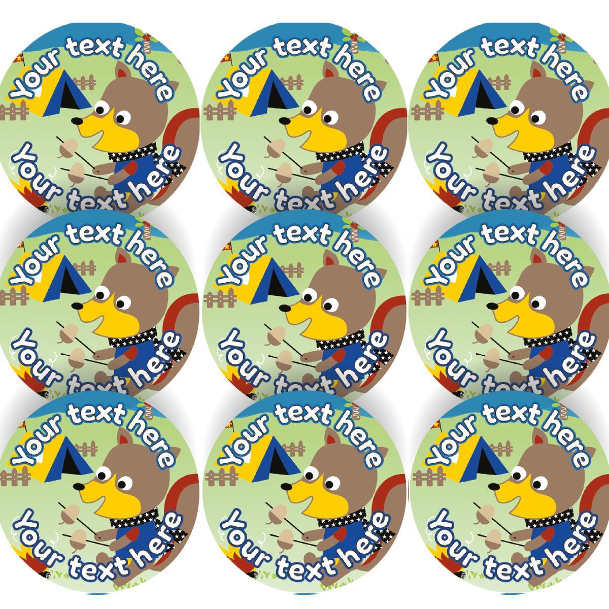 144 Personalised Camp Squirrels 30mm Forest School Scout Reward Stickers