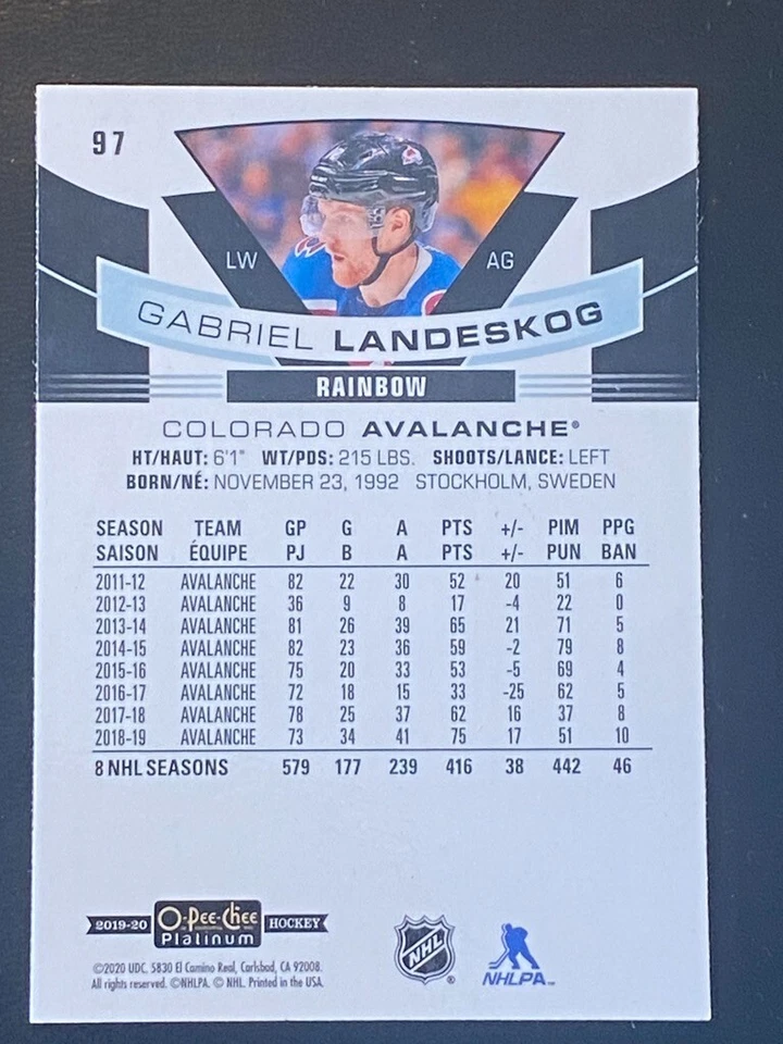 Gabriel Landeskog 2019-20 O-Pee-Chee Platinum Rainbow #97 Colorado Avalanche - Image 2 of 2