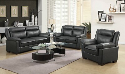 Coaster 506591-S3 Arabella 3 Piece Sofa Set Loveseat Chair Gray Faux Leather