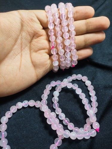 Beautiful Rose Quartz Bracelet for Men and Women - Stretchable Beads - Picture 3 of 6